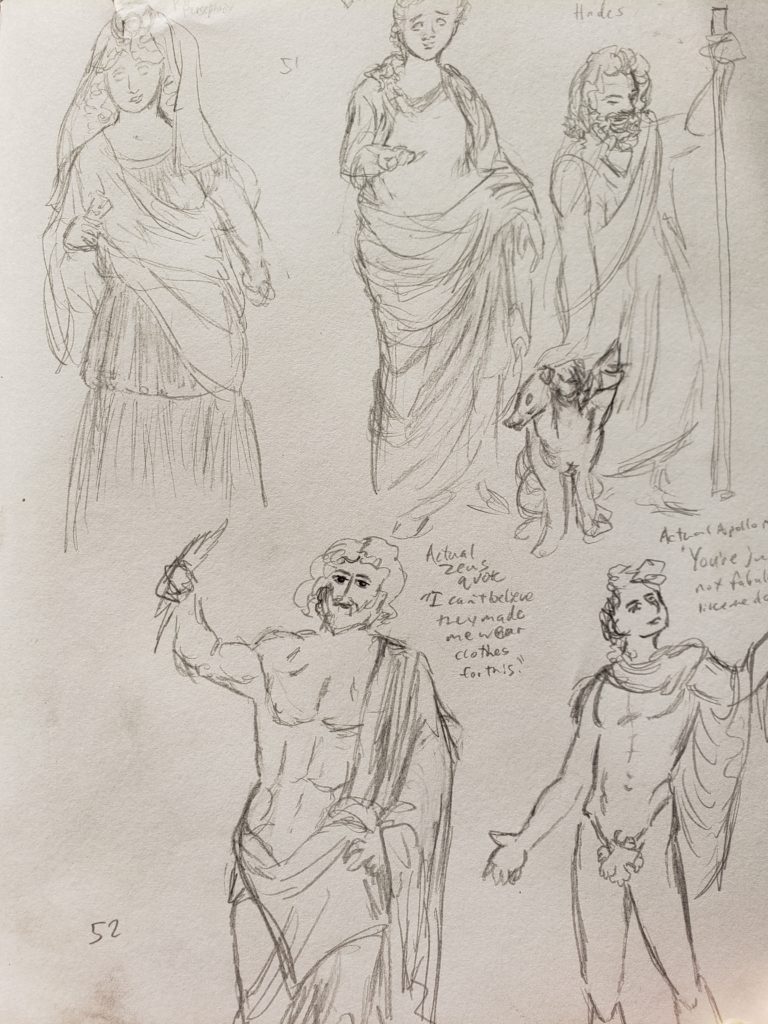 Greek god statue sketches