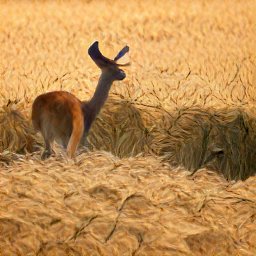 Dreamy image of a deer staring back at the observer with ears pointed at them
