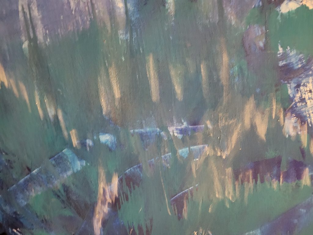 Forest for the Trees, acrylic and glitter on canvas with pale blue accents